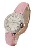 Cartier Ballon Bleu De Cartier Diamonds Silver Dial Pink Leather Strap Watch for Women - WE902037