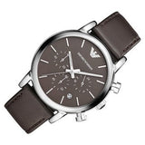 Emporio Armani Classic Chronograph Brown Dial Brown Leather Strap Watch For Men - AR1734