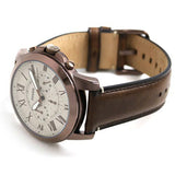 Fossil Grant Chronograph White Dial Brown Leather Strap Watch for Men - FS5344