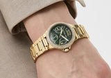 Michael Kors Camille Multifunction Green Dial Gold Steel Strap Watch For Women - MK6981