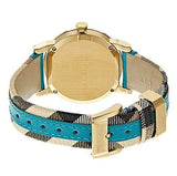 Burberry Heritage Gold Dial Blue Leather Strap Watch for Women - BU9112