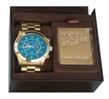 Michael Kors Runway Stop Hunger Blue Dial Gold Steel Strap Watch for Men - MK8315