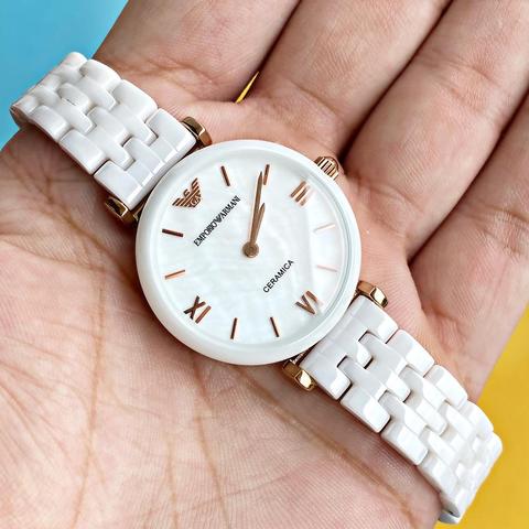 Emporio Armani Ceramica Mother of Pearl Dial White Ceramic Strap Watch For Women - AR1486