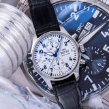 IWC Pilot’s Watch Chronograph Edition “150 Years” White Dial Black Leather Strap Watch for Men - IW377725