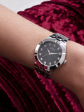 Guess Crystalline Diamonds Black Dial Silver Steel Strap Watch for Women - GW0114L1