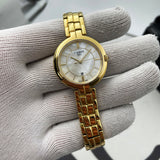 Tissot Flamingo Mother of Pearl Dial Gold Steel Strap Watch For Women - T094.210.33.111.00