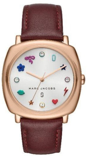 Marc Jacobs Mandy White Dial Brown Leather Strap Watch for Women - MJ1598
