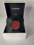 Calvin Klein Even Maroon Dial Black Leather Strap Watch for Men - K7B214CP