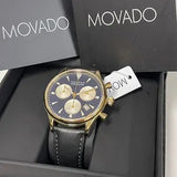 Movado Heritage Chronograph Calendoplan Blue Dial Black Leather Strap Watch for Men - 3650006