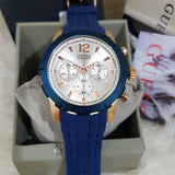 Guess Caliber Chronograph White Dial Blue Silicone Strap Watch for Men - W0864G5