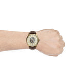 Fossil Flynn Mechanical Skeleton Beige Dial Brown Leather Strap Watch for Men - BQ2215