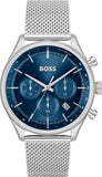 Hugo Boss Gregor Chronograph Blue Dial Silver Mesh Bracelet Watch For Men - 1514052