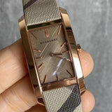 Burberry The Pioneer Rose Gold Dial Haymarket Brown Leather Strap Watch for Women - BU9408