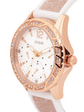 Guess Swirl Quartz Silver Dial White Rubber Strap Watch For Women - W1096l2