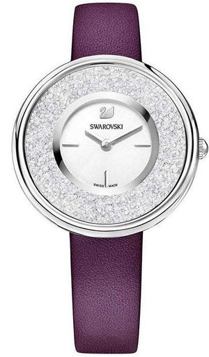 Swarovski Crystalline Silver Dial Purple Leather Strap Watch for Women - 5295355