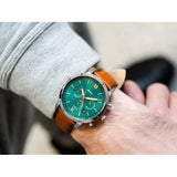 Fossil Neutra Chronograph Green Dial Brown Leather Strap Watch for Men - FS5735