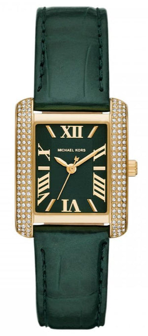 Michael Kors Emery Quartz Diamonds Green Dial Green Leather Strap Watch For Women - MK4697