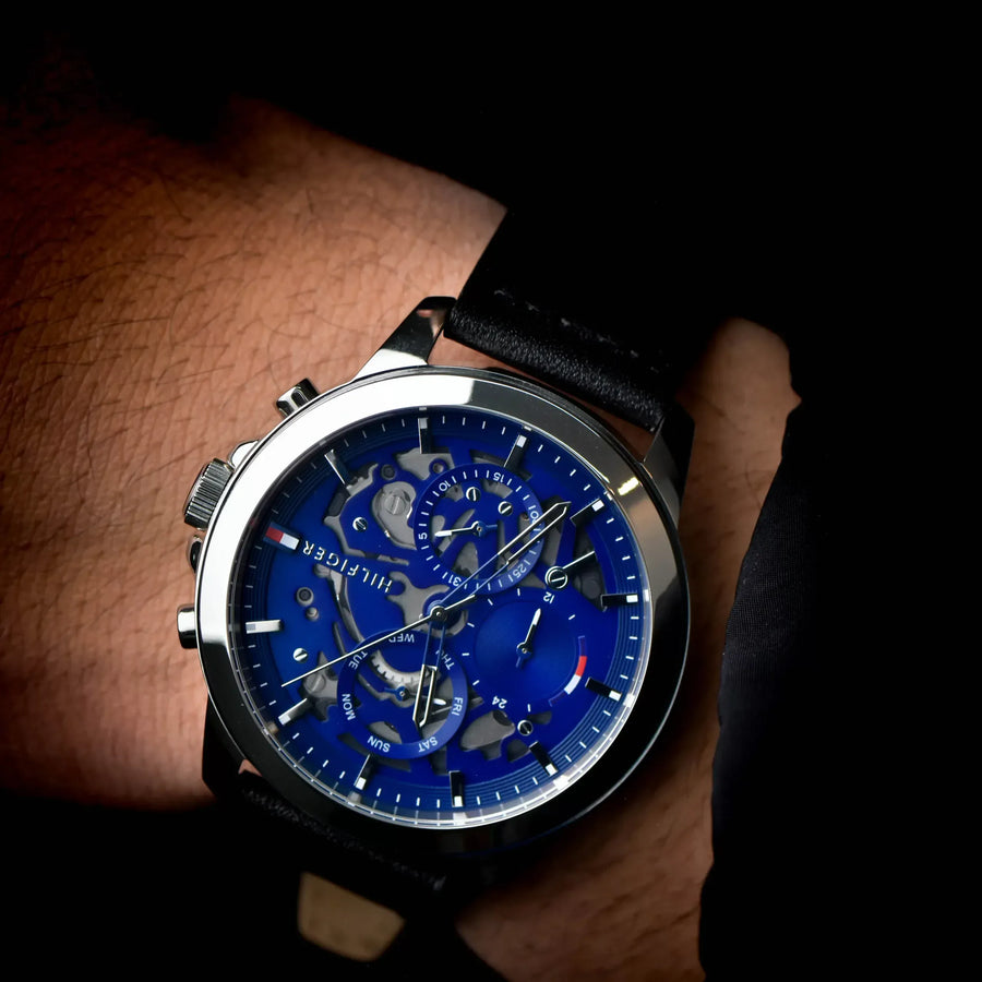Tommy Hilfiger Henry Chronograph Blue Dial Brown Leather Strap Watch For Men -1710476