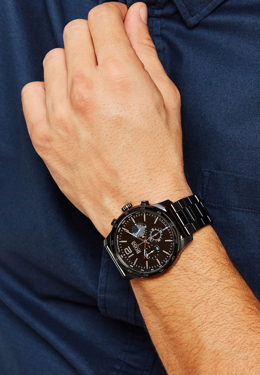 Hugo Boss Professional Black Dial Black Steel Strap Watch for Men - 1513528