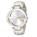 Gucci Interlocking 18K Gold Silver Dial White Leather Strap Watch For Women - YA133303