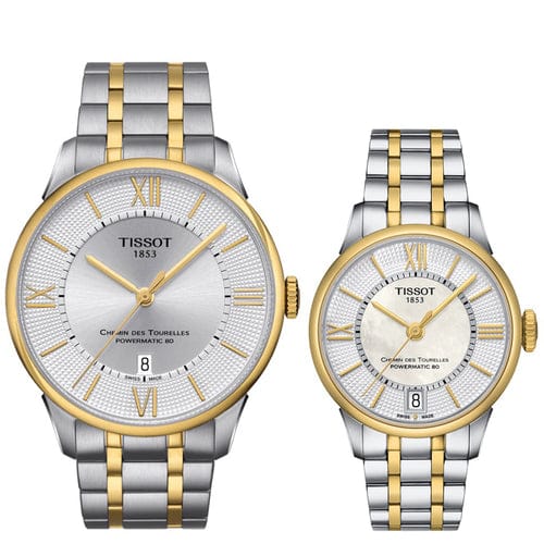 Tissot Chemin Des Tourelles Powermatic 80 Lady Mother of Pearl White Dial Two Tone Steel Strap Watch For Women - T099.207.22.118.00