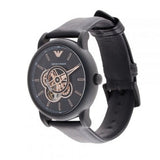 Emporio Armani Luigi Automatic Skeleton Black Dial Black Leather Strap Watch For Men - AR60012