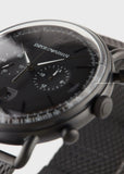 Emporio Armani Aviator Chronograph Black Dial Black Mesh Bracelet Watch For Men - AR11264