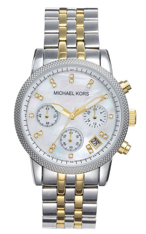 Michael Kors Ritz Chronograph White Dial Two Tone Steel Strap Watch for Women - MK5057