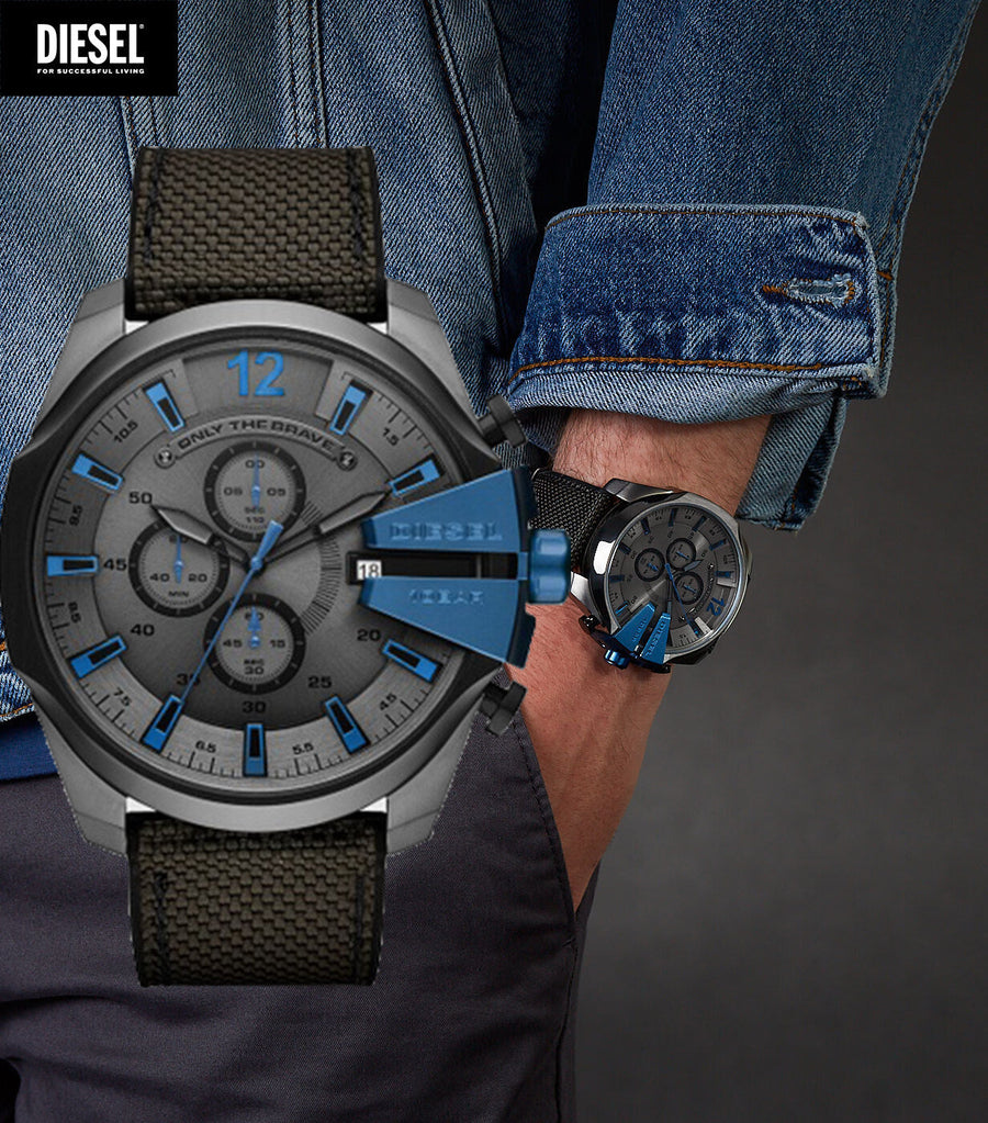 Diesel Mega Chief Chronograph Black Dial Black Nylon Strap Watch For Men - DZ4500