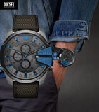 Diesel Mega Chief Chronograph Black Dial Black Leather Strap Watch For Men - DZ4500