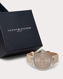 Tommy Hilfiger Angela Silver Dial Cream Leather Strap Watch for Women - 1782123