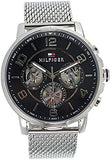 Tommy Hilfiger Chronograph Black Dial Silver Mesh Bracelet Watch for Men - 1791292