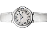 Cartier Ballon Bleu De Cartier Silver Dial White Leather Strap Watch for Women - W6920086