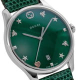 Gucci G-Timeless Mother of Pearl Green Dial Green Leather Strap Watch For Women - YA1264042