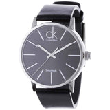 Calvin Klein Minimal Black Dial Black Leather Strap Watch for Men - K7621107