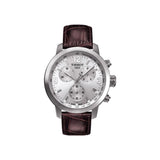 Tissot PRC 200 Chronograph Silver Dial Brown Leather Strap Watch For Men - T055.417.16.037.00