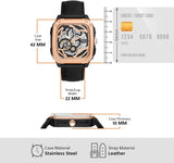 Fossil Inscription Automatic Skeleton Rose Gold Dial Black Leather Strap Watch for Men - BQ2572