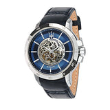 Maserati Ingegno Automatic Blue Skeleton Dial Black Leather Strap Watch For Men - R8821119004