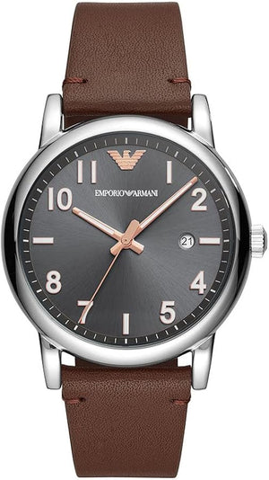 Emporio Armani Luigi Quartz Grey Dial Brown Leather Strap Watch For Men - AR11175