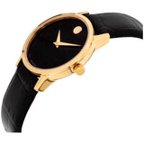 Movado Museum Classic Black Dial Black Leather Strap Watch For Women - 0607016