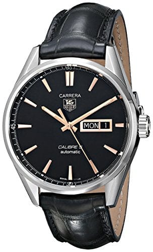 Tag Heuer Carrera Calibre 5 Automatic Black Dial Black Leather Strap Watch for Men - WAR201C.FC6266