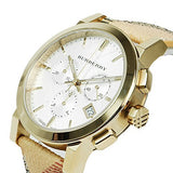 Burberry The City White Dial Haymarket Beige Leather Strap Watch for Women - BU9752