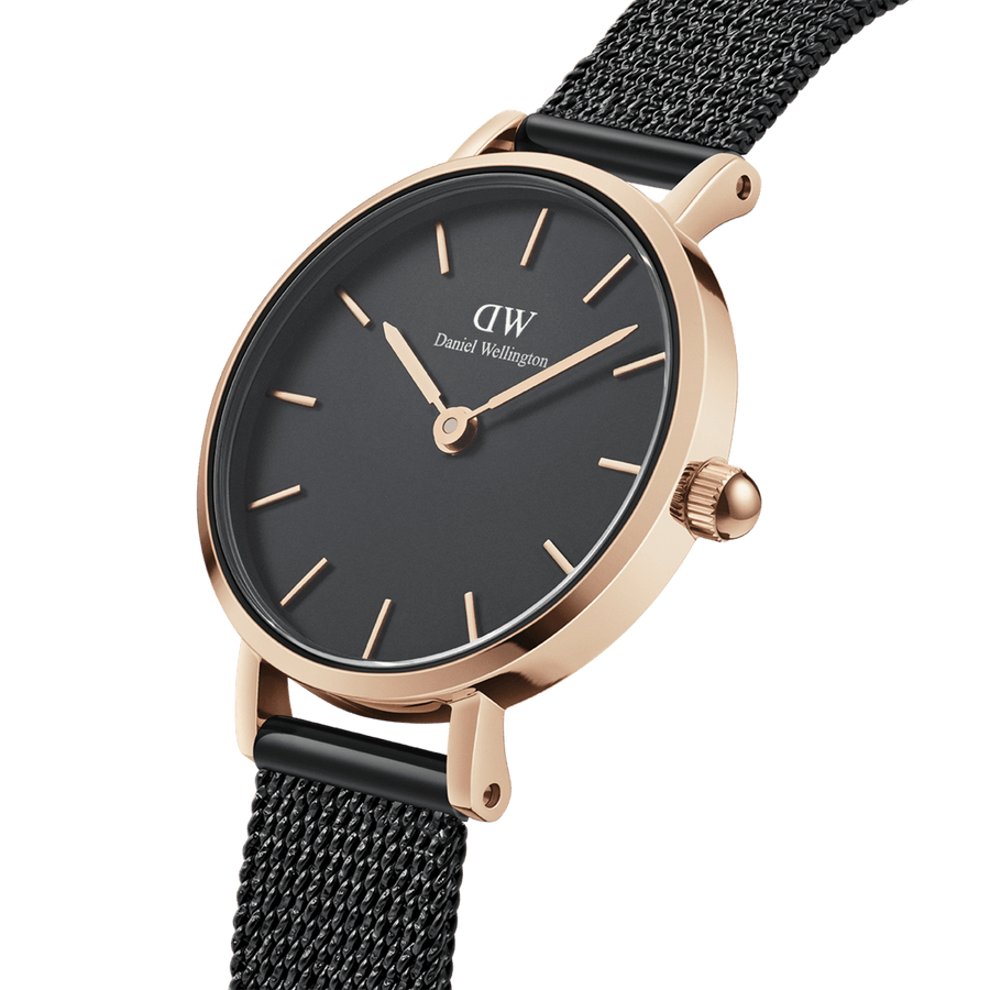 Daniel Wellington Petite Ashfield Black Dial Black Mesh Strap Watch For Women - DW00100245