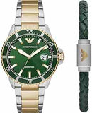 Emporio Armani Diver Chronograph Green Dial Two Tone Steel Strap Watch For Men - AR80063