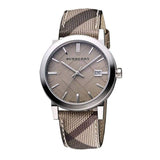 Burberry The City Beige Dial Chequered Brown Leather Strap Watch for Women - BU9029