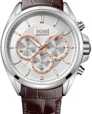 Hugo Boss Driver Chronograph Silver Dial Brown Leather Strap Watch For Men - 1512881