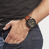 Fossil Bronson Black Dial Brown Leather Strap Watch for Men - FS5714