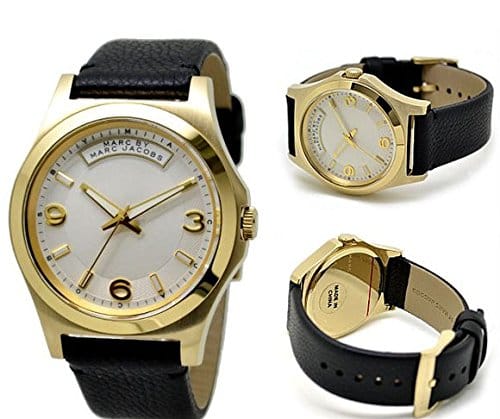 Marc Jacobs Baby Dave Gold Dial Black Leather Strap Watch for Women - MBM1264