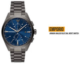 Emporio Armani Chronograph Quartz Blue Dial Grey Steel Strap Watch For Men - AR11481