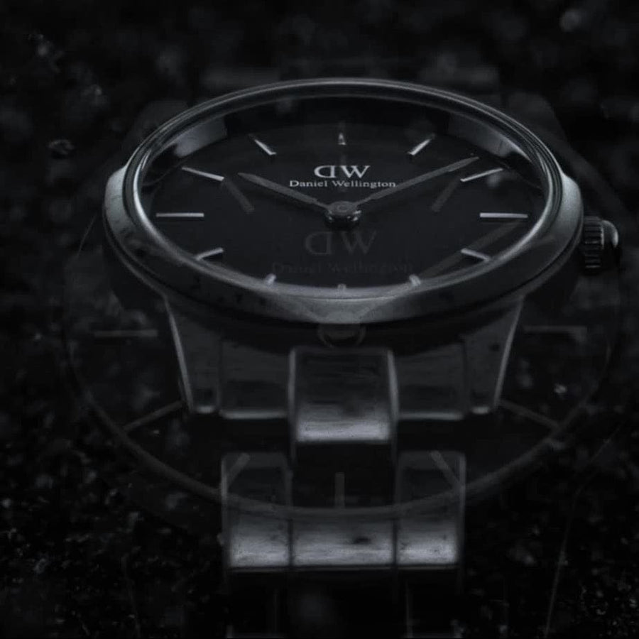 Daniel Wellington Iconic Link Ceramic Black Dial Black Steel Strap Watch For Women - DW00100414